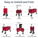 Kereta Trolley Lipat dan Kompak untuk Kegunaan Outdoor, Taman, Belanja, dan Perkemahan, Warna Burgundy, Tahan Beban Berat, Desain Kompak